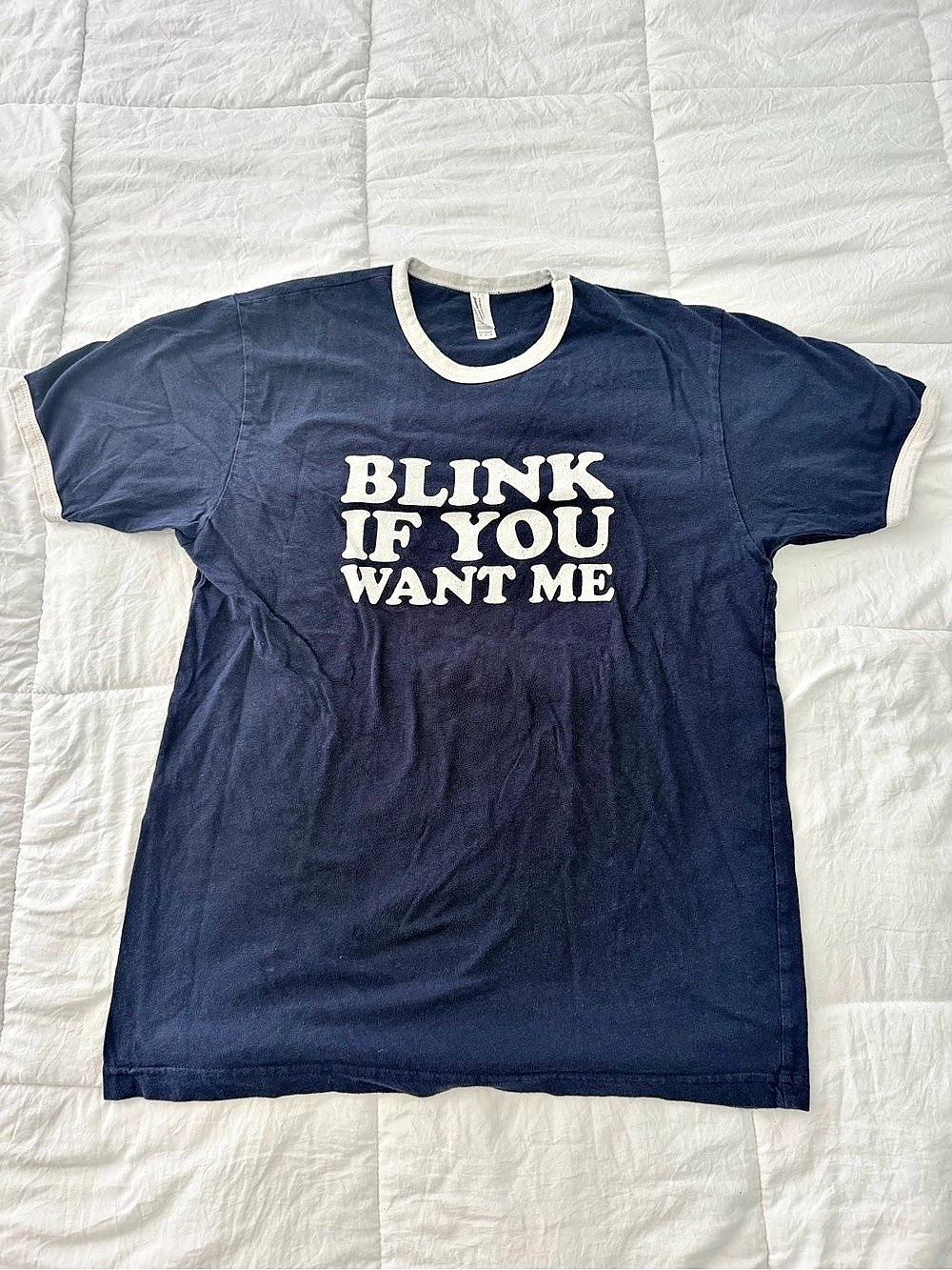 American Apparel Fine Jersey Ringer T-Shirt Graphic Tee Blue & White Medium